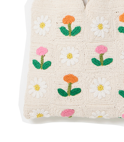 Cream Flower Power Cotton Crochet Tote Bag
