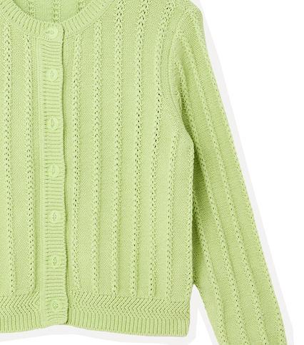Light Green Crew Neck Knitted Cardigan