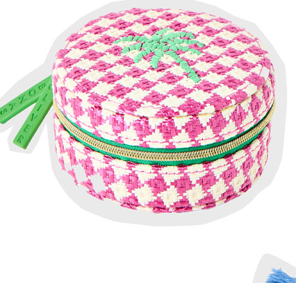 Woven Pink Chequerboard Round Jewellery Box