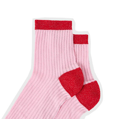 Pink & Red Ribbed Glitter Ankle Socks