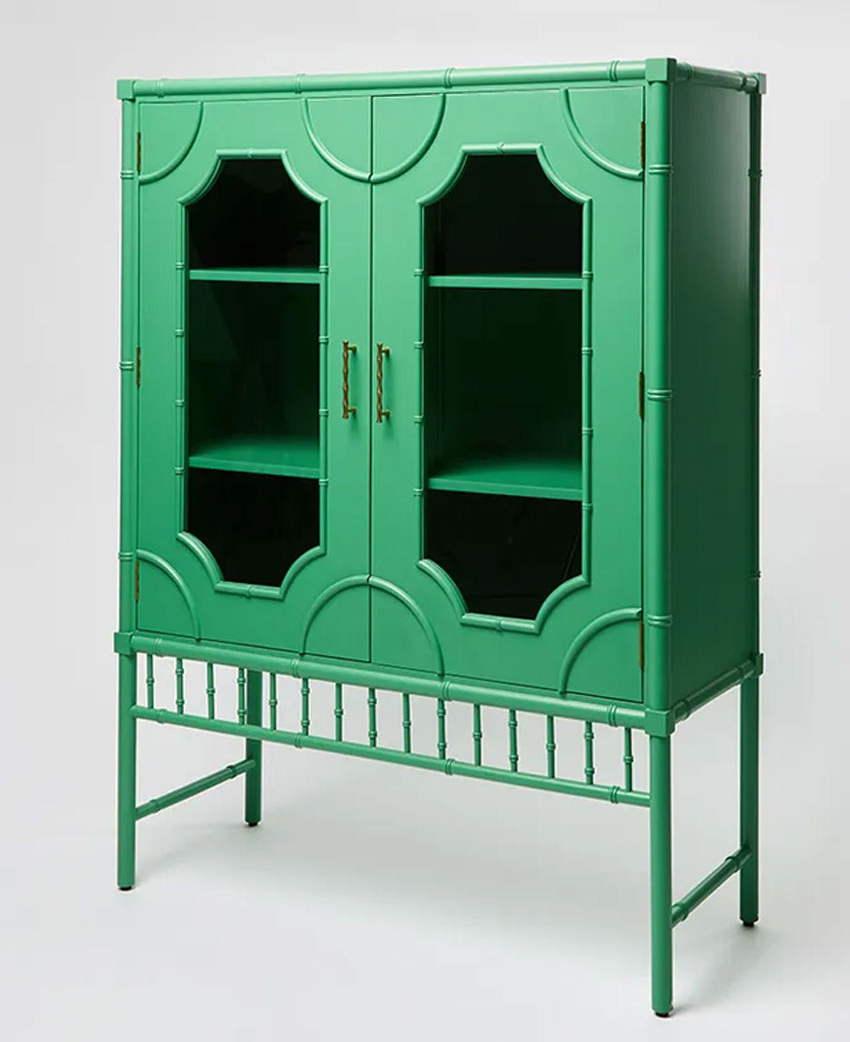 Bambou Green Mahogany Wood Cabinet