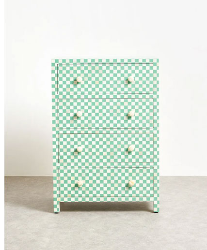 Chequerboard Green Bone & Resin Tallboy Chest of Drawers