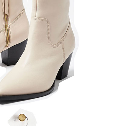 Western Off White Leather Heeled Boots