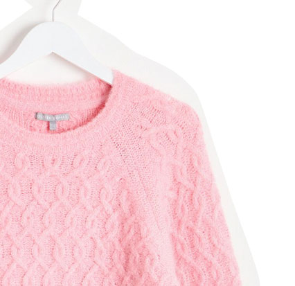 Pink Cable Balloon Sleeve Knitted Jumper