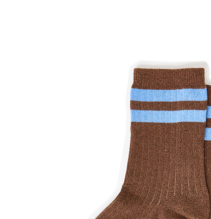 Brown & Blue Glitter Striped Sporty Ankle Socks