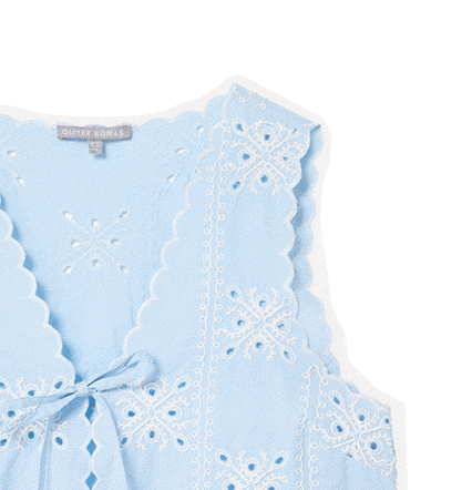 Light Blue Broderie Scalloped Tie Front Waistcoat