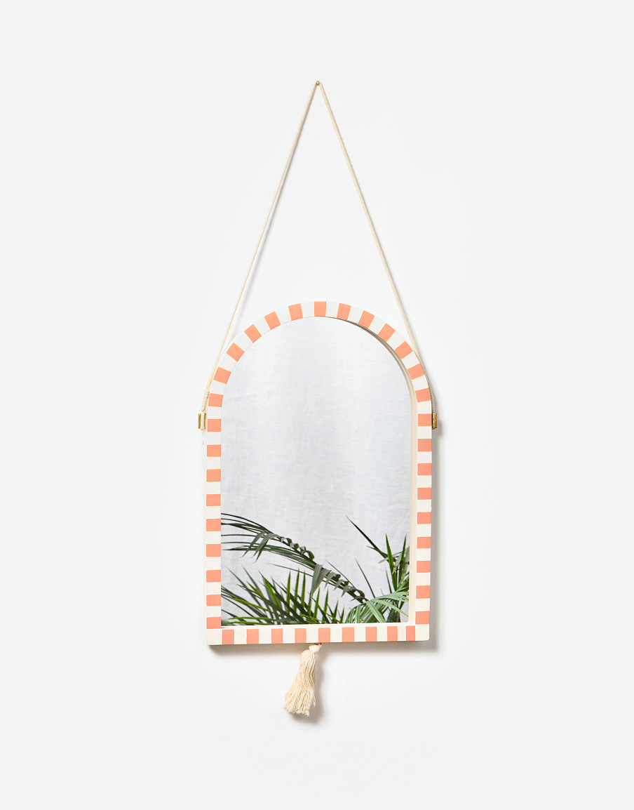 Wooden Striped Tassel Wall Mirror