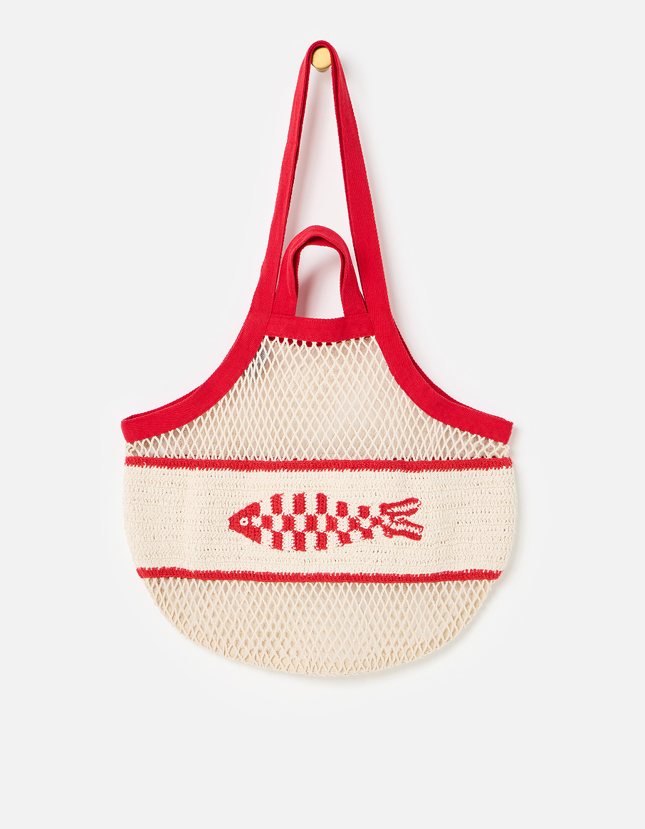 Cream & Red Sardine Net Shopper Bag