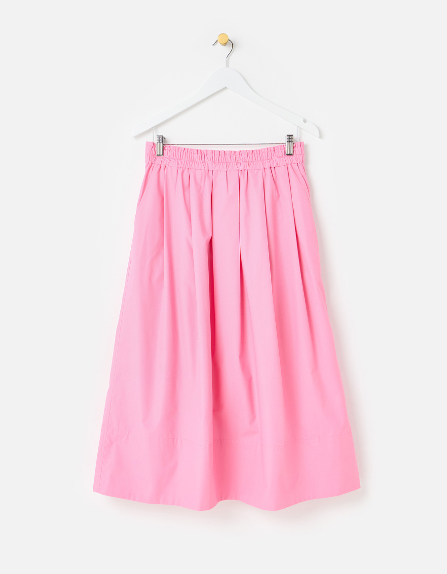 Pink Poplin Elasticated Waist Midi Skirt