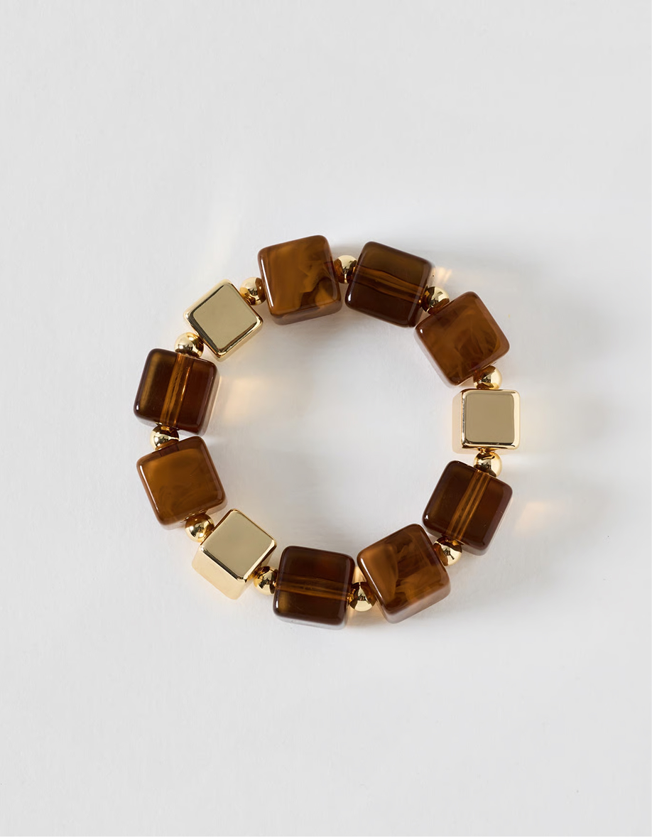Jules Brown Square Resin Bead Chunky Bracelet