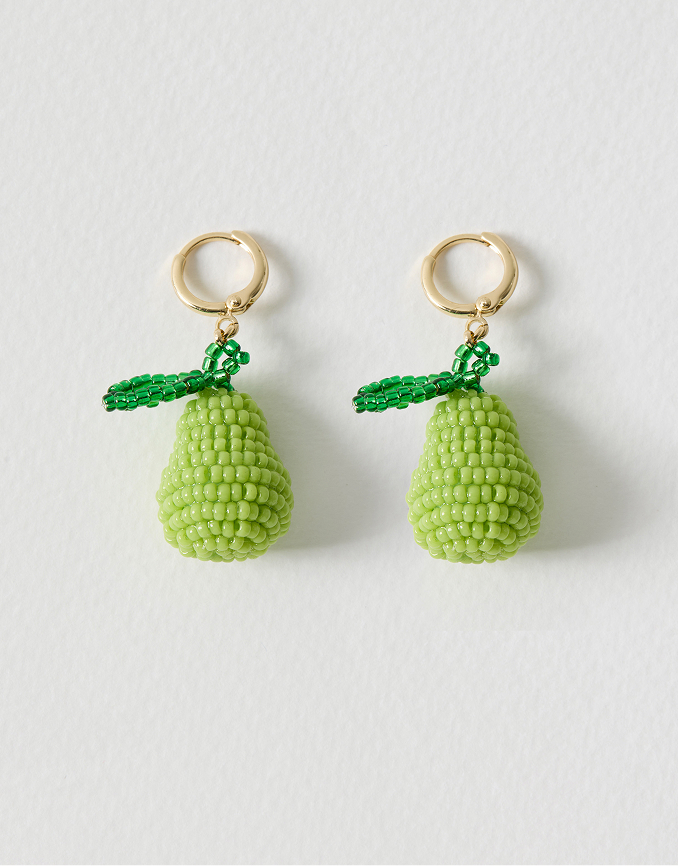 Perla Beaded Pear Drop Charm Huggie Earrings
