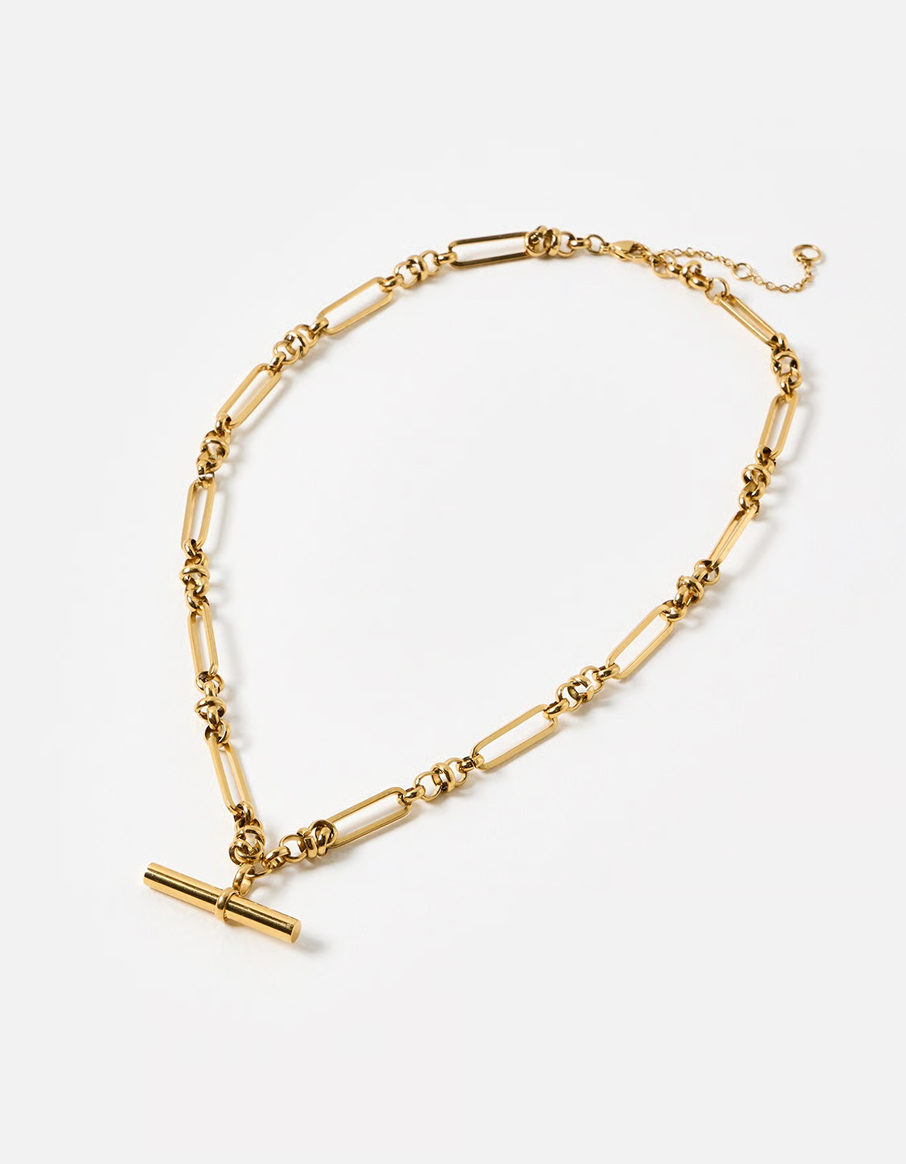 Toni T-Bar Pendant Gold Tone Waterproof Chunky Chain Necklace