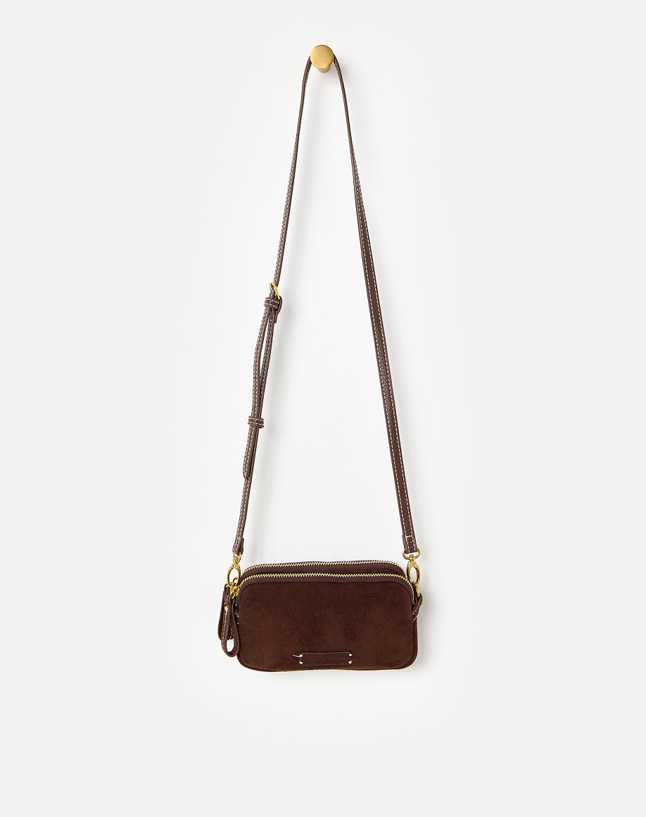 Naha Chocolate Brown Faux Suede Crossbody Bag