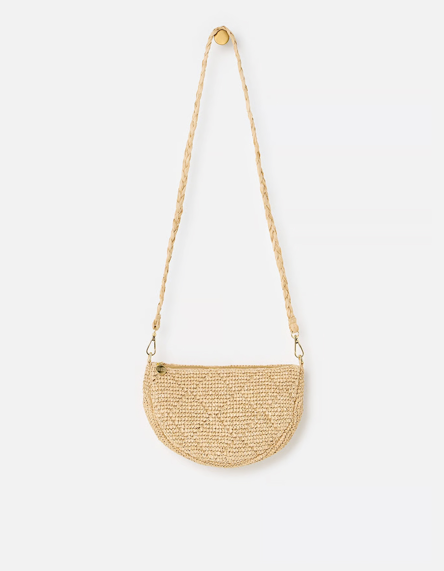 Betty Cream Straw Weave Crossbody Sling Bag