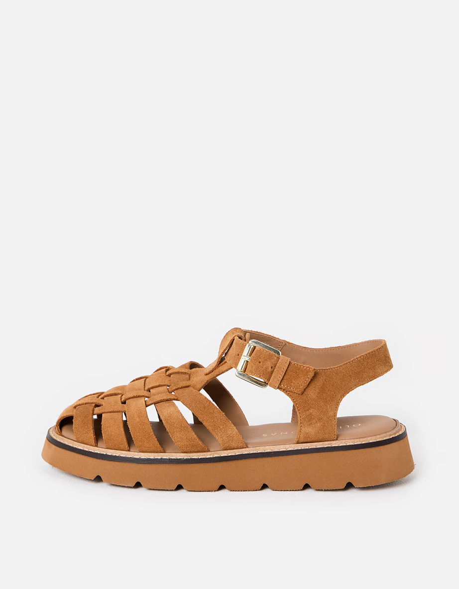 Caramel Brown Suede Weave Fisherman Sandals