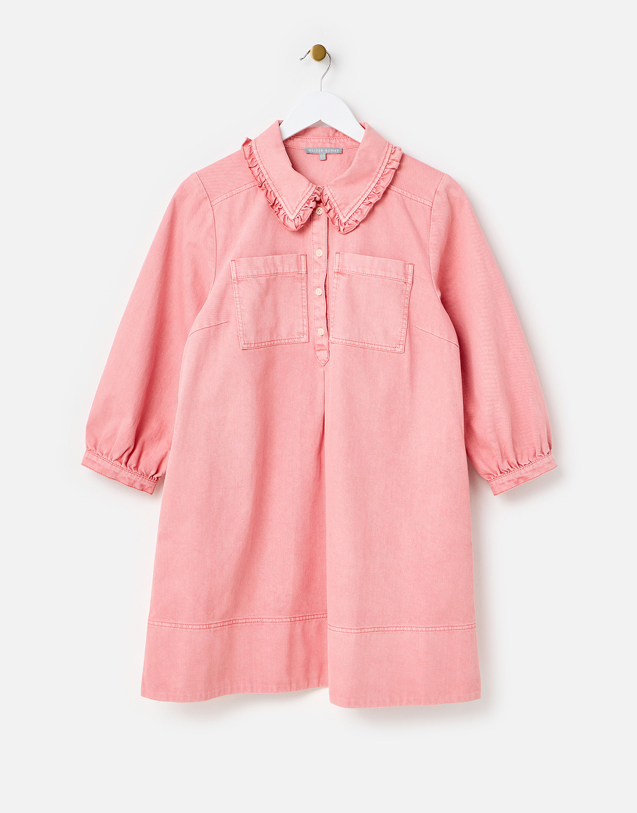 Washed Pink Frill Collar Denim Mini Dress