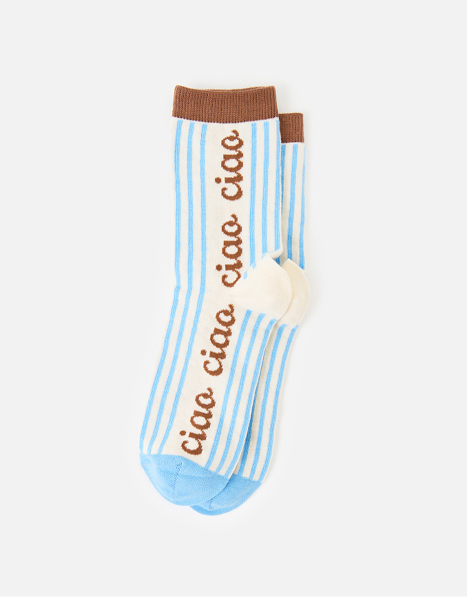 Pink & Brown Striped Ciao Ankle Socks