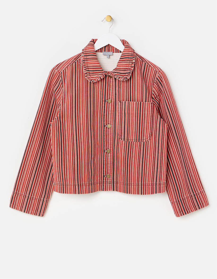 Red & Brown Striped Denim Jacket