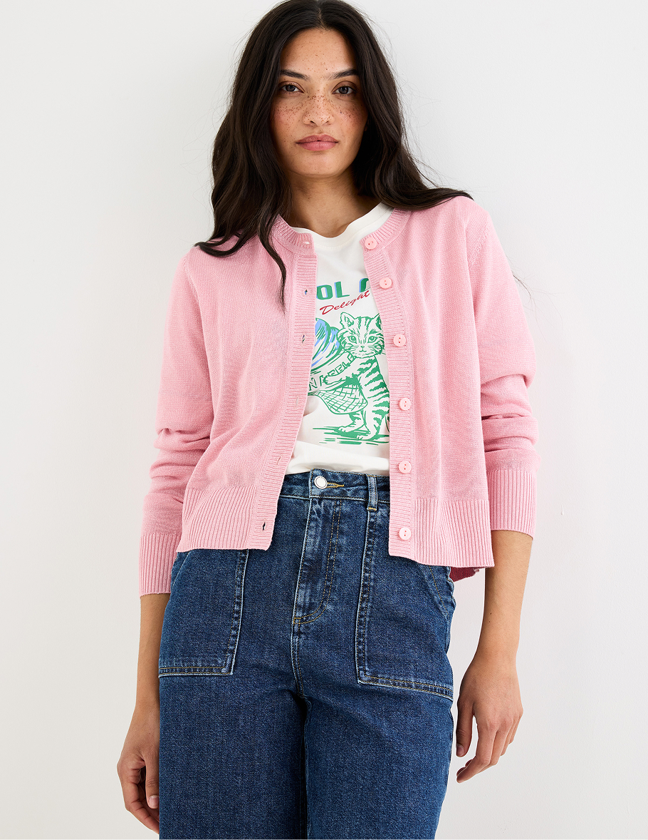 Light Pink Sparkle Crew Neck Cardigan