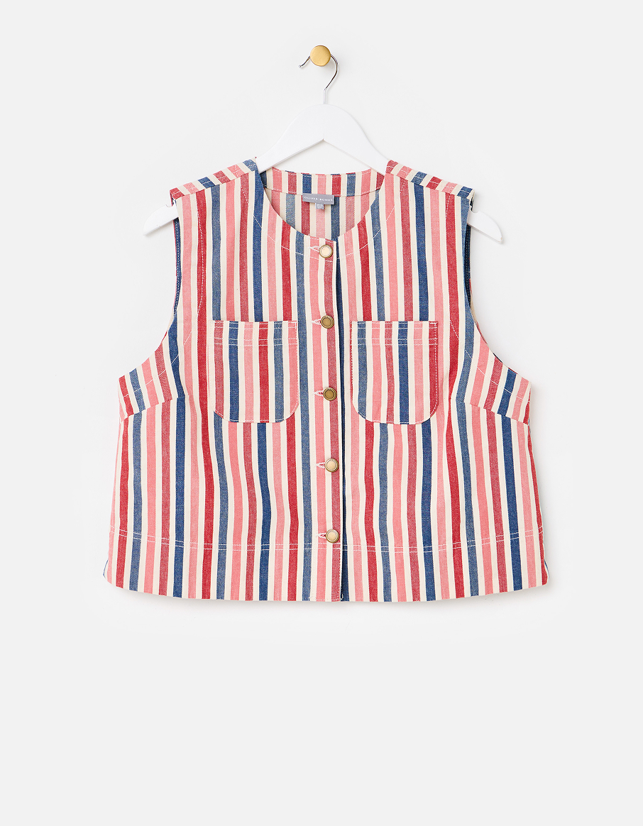 Blue & Red Striped Denim Waistcoat