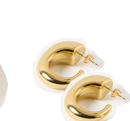 Dalcon Curved Gold Tone Chunky Hoop Earrings