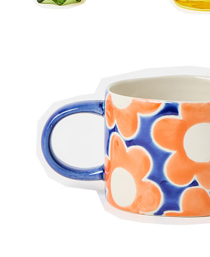 Blue & Orange Daisy Ceramic Mug