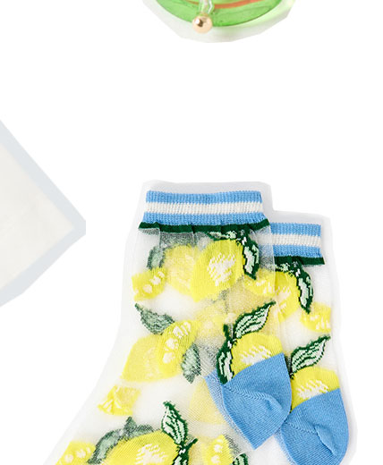 Blue & Yellow Lemon Sheer Ankle Socks