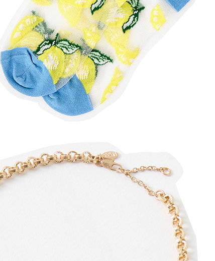 Blue & Yellow Lemon Sheer Ankle Socks