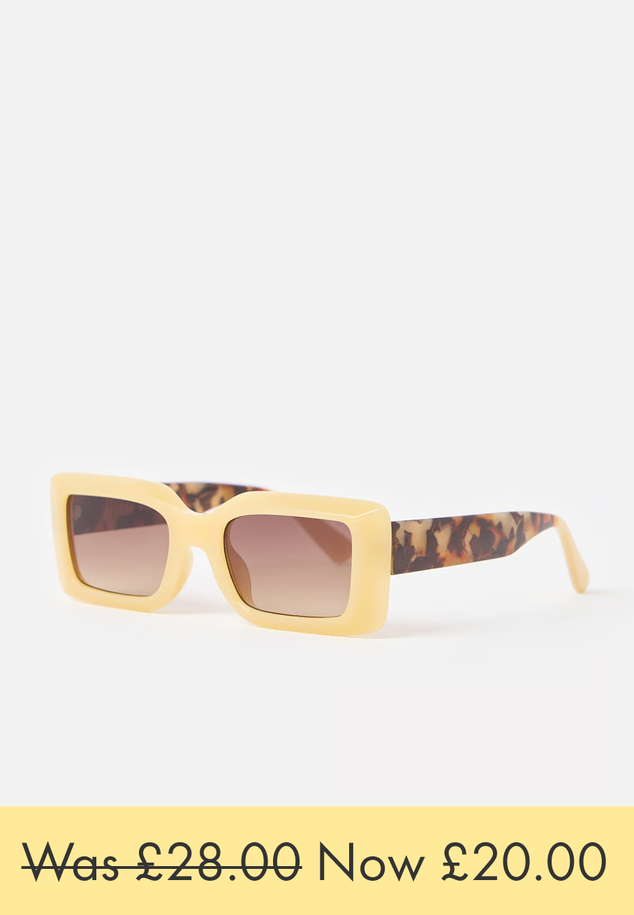 Yellow & Faux Tortoiseshell Rectangular Sunglasses
