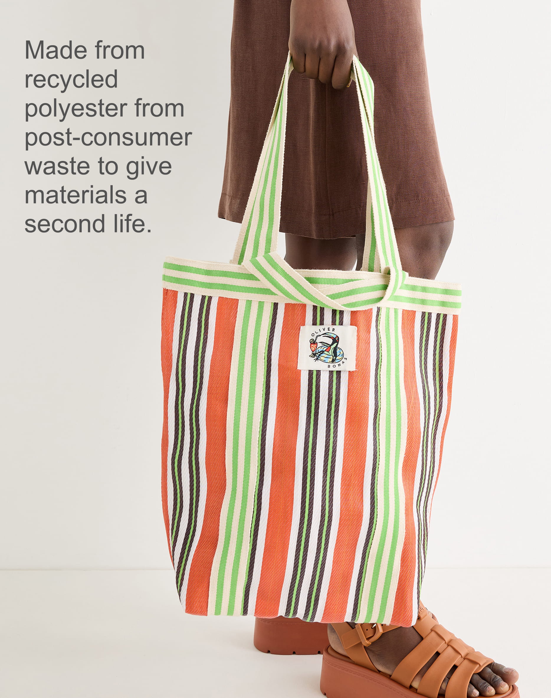 Sia Orange & Green Striped Mini Shopper Bag