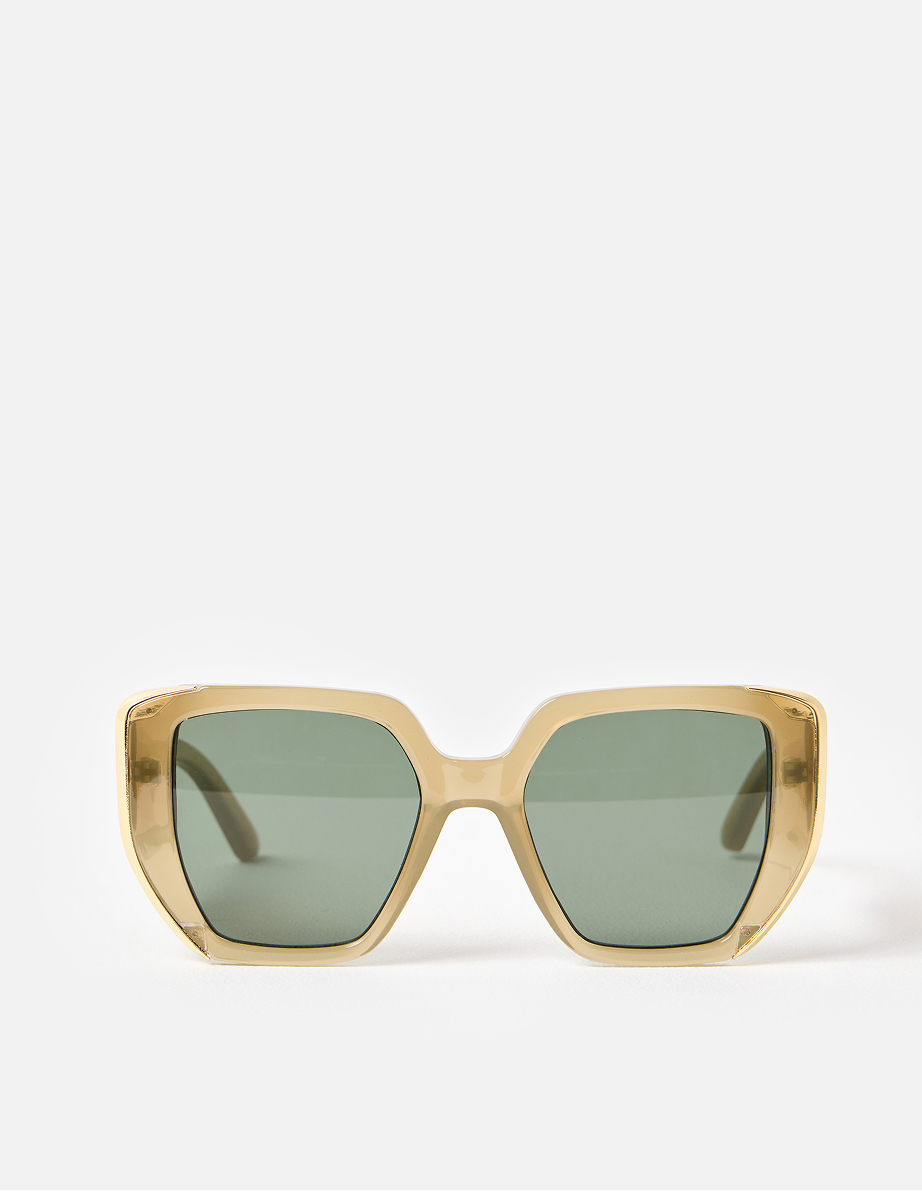 Green & Gold Metal Inlay Oversized Square Sunglasses