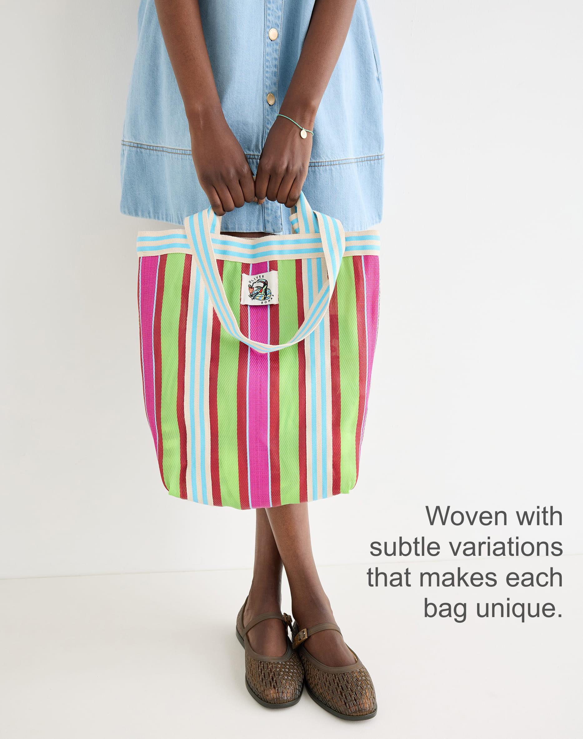 Sia Pink & Green Striped Shopper Bag