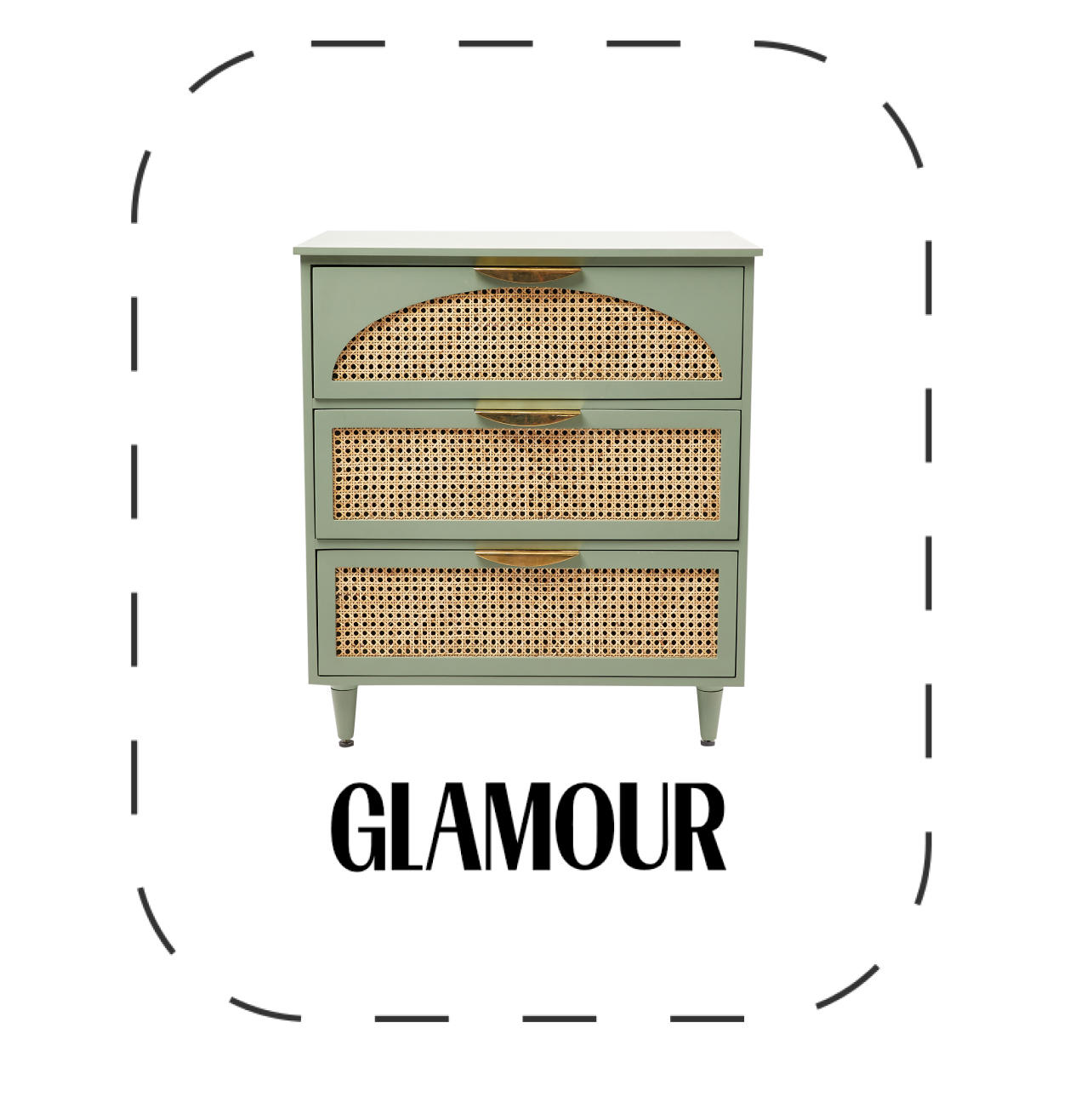 Bue Sage Green Mango Wood & Rattan Chest of Drawers