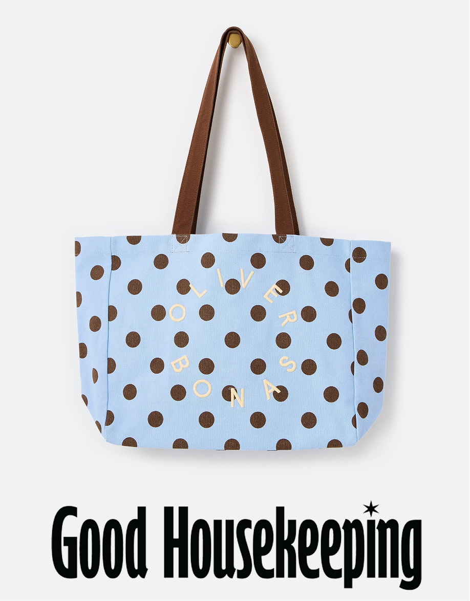 Light Blue & Brown Polka Dot Logo Fabric Tote Shopper Bag