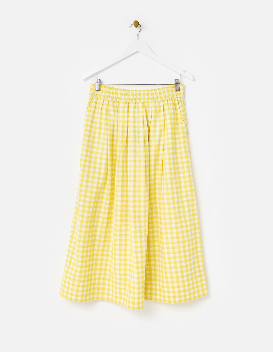 Yellow Gingham Elasticated Waist Midi Skirt