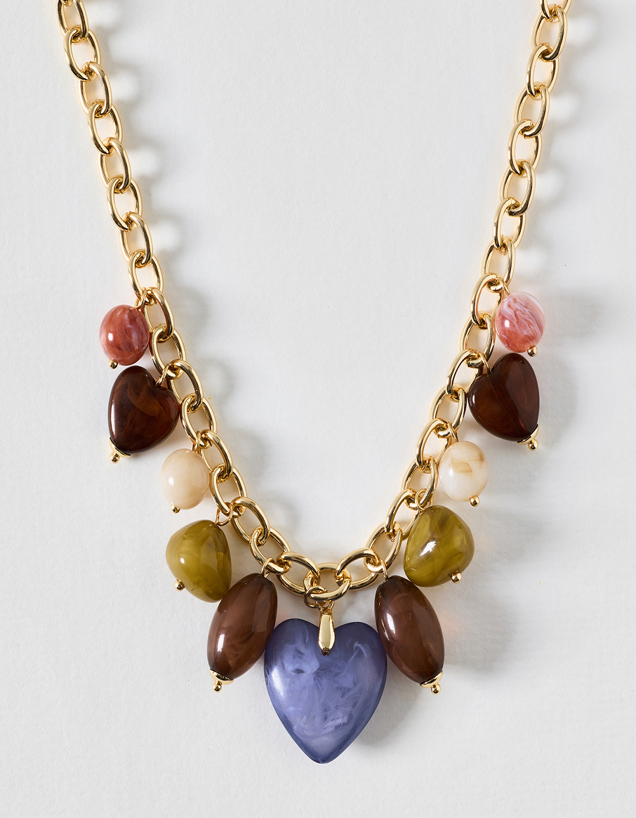 Somaya Bead & Heart Pendant Chunky Necklace