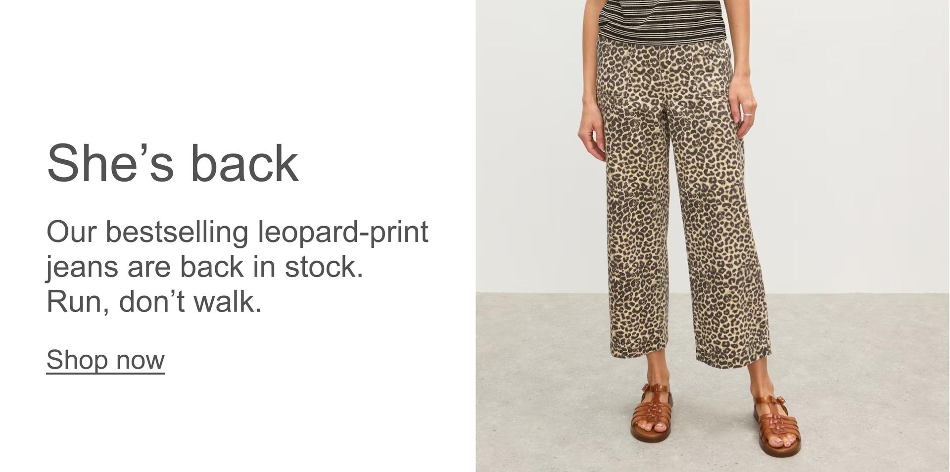 Leopard Print Scalloped Pocket Cropped Wide Leg Jeans