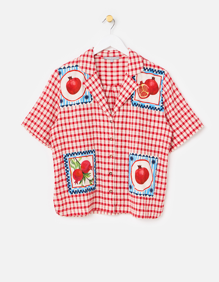 Red & Cream Gingham Pomegranate Short Sleeve Shirt