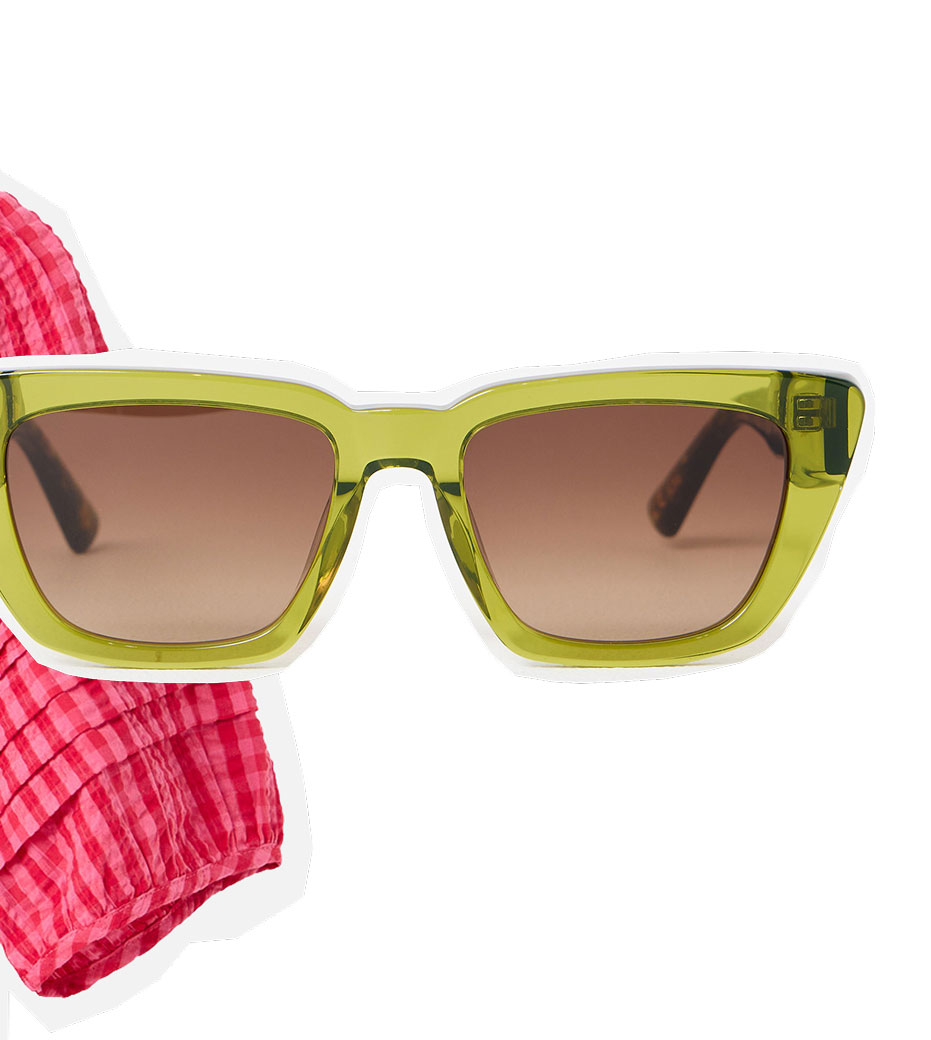 Olive Green Angled Square Acetate Sunglasses