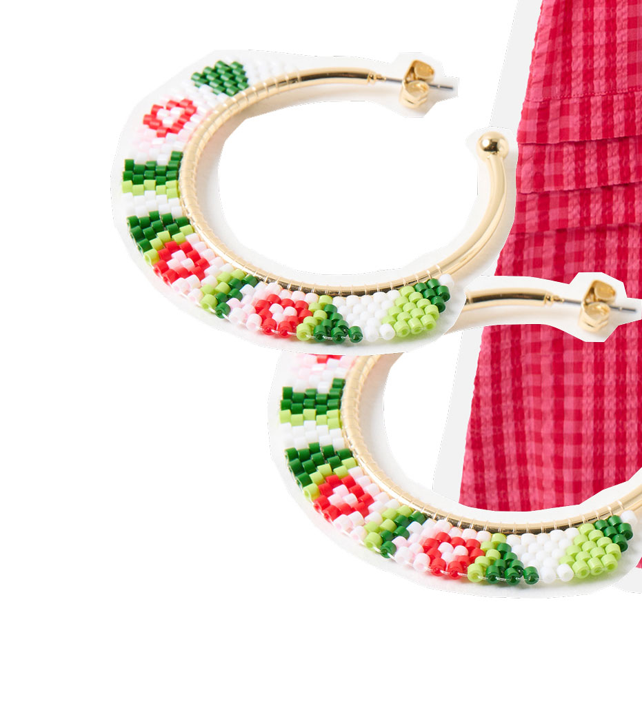 Priscilla Beaded Flower Gold Hoop Earrings