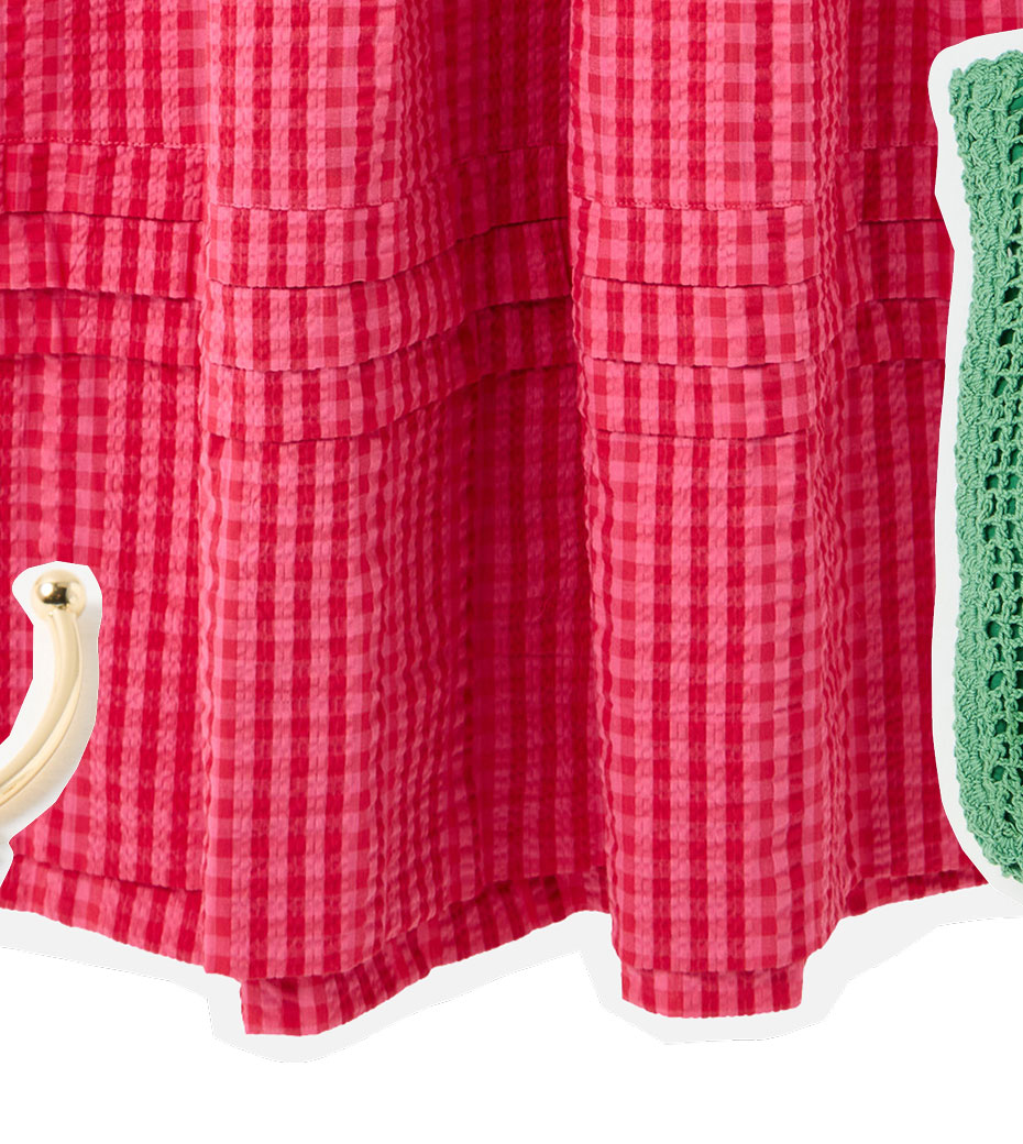 Pink Gingham Shirred Bodice Puff Sleeve Midi Dress