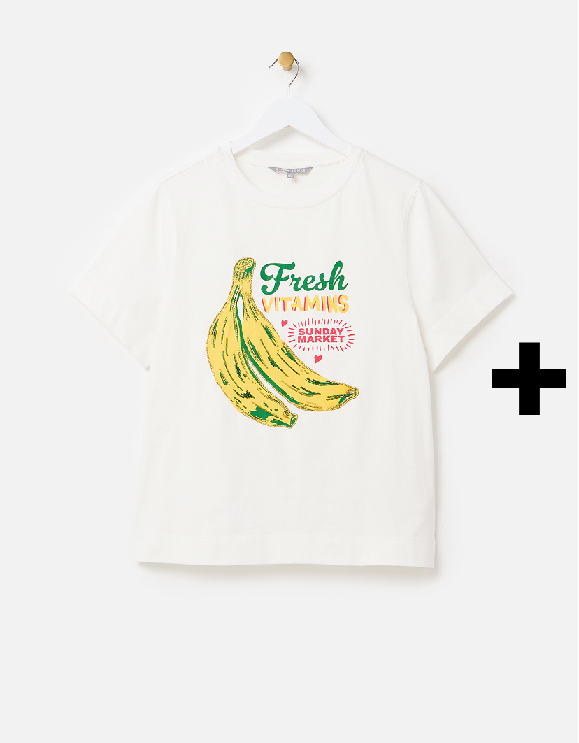 White Beaded Banana Graphic T-Shirt