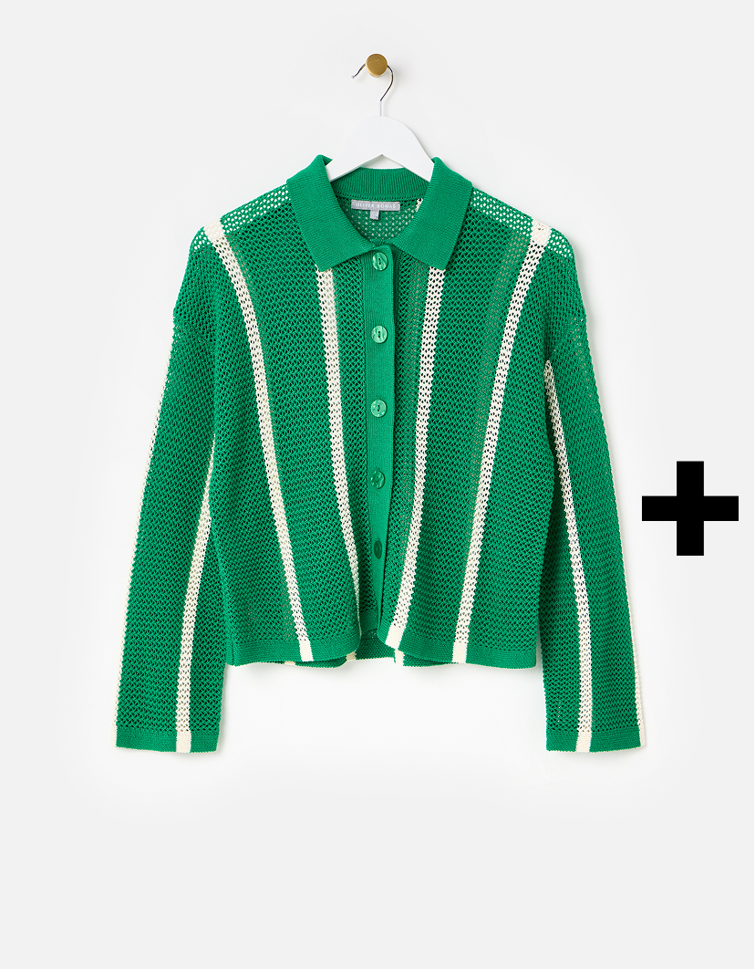 Green & White Striped Open Knit Shirt