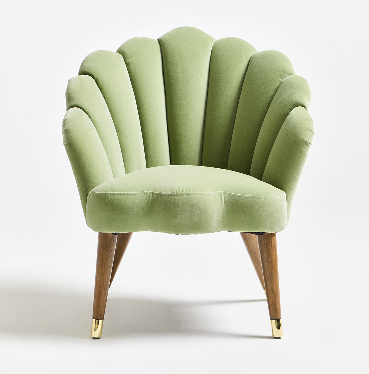Flora Scalloped Light Green Velvet Armchair