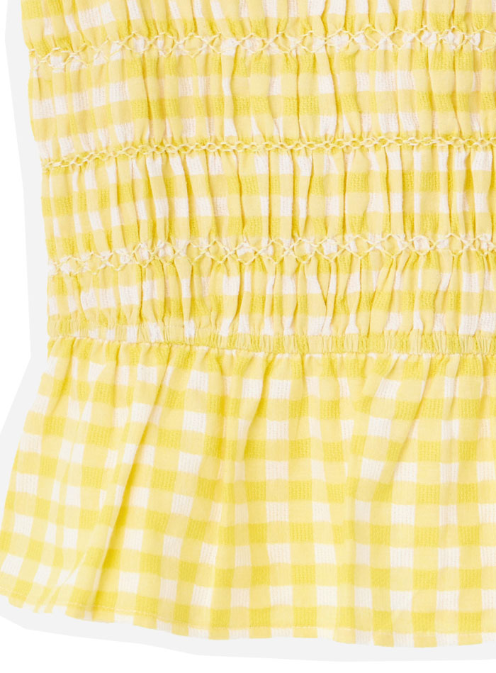 Yellow Gingham Shirred Sleeveles Top