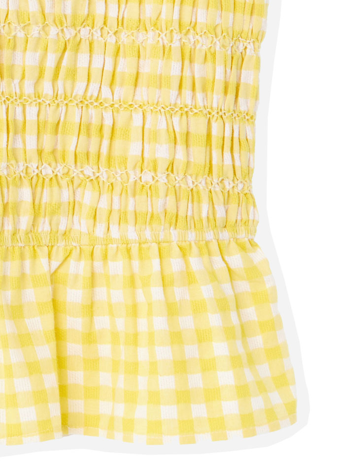 Yellow Gingham Shirred Sleeveles Top