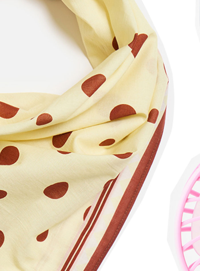 Butter Yellow & Brown Polka Dot Cotton Square Scarf