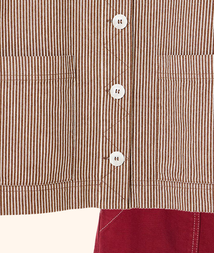 Brown & Ecru Striped Denim Jacket