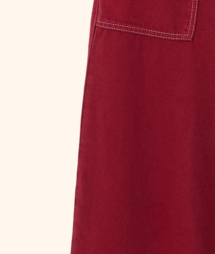 Berry Red Scalloped Pocket Cropped Wide Leg Jeans