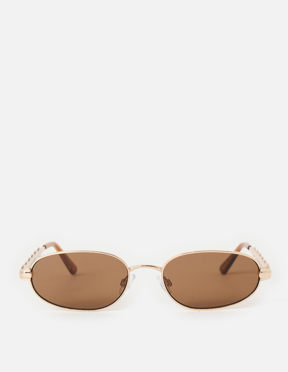 Gold Tone Metal Oval Sunglasses